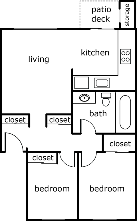 Gardenbrook 2 Bed 1 Bath 800 SF